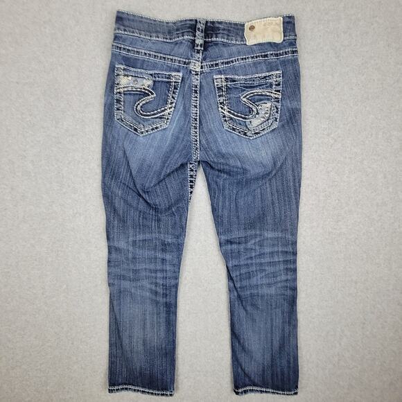 Silver Jeans Womens Size 26 Suki Mid Capri Distressed Embellished - Picture 3 of 16